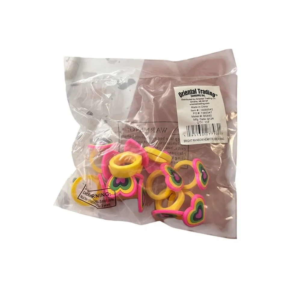 Bright Rainbow Heart Rings - 12 Pc.